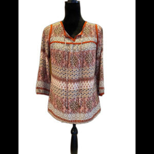 Skies Are Blue Womens Size 8 Boho Rust Tan Blouse Top for Spring & Summer